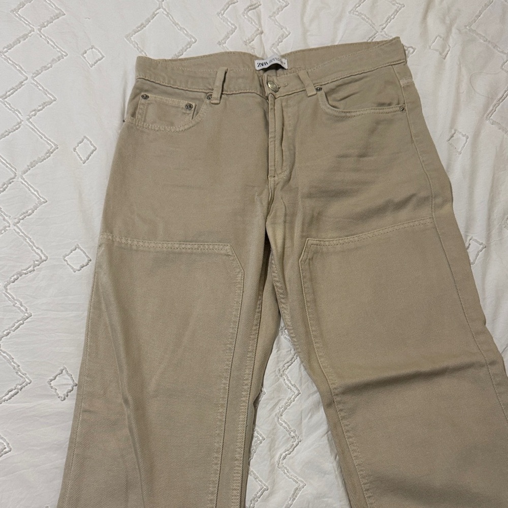 Tan Zara Cargo Denim Jeans
